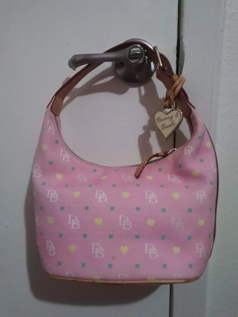 Vintage Y2K Dooney & Bourke DB Monogram Hobo Shoulder Bag Pink Medium Size